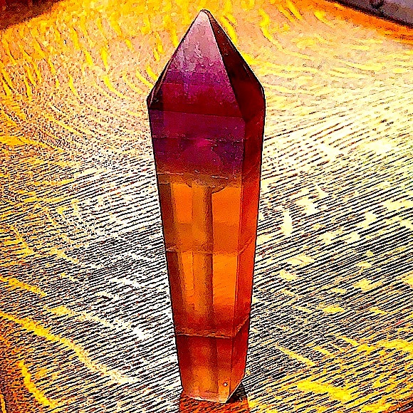 YELLOW PURPLE FLUORITE POINT HERBAL - Picture 3 of 7